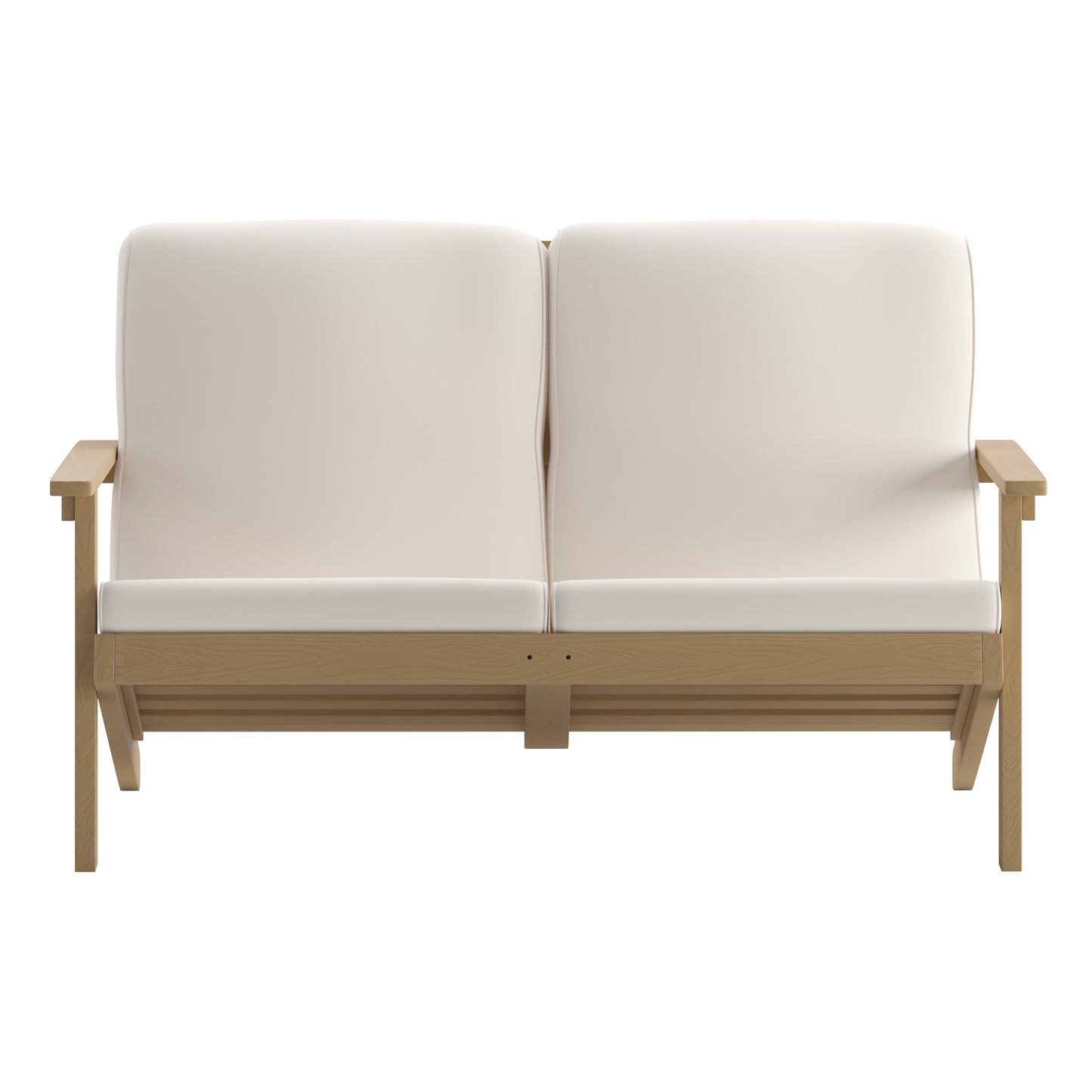 Charlestown All-Weather Poly Resin Wood Adirondack Style Deep Seat Patio Loveseat with Cushions, Natural Cedar/Cream Cream Cushions/Natural Cedar Frame