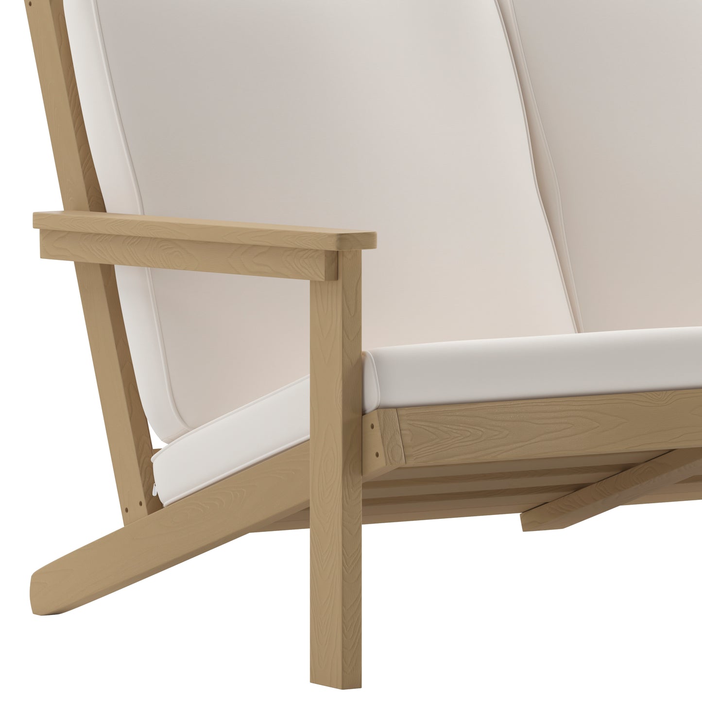 Charlestown All-Weather Poly Resin Wood Adirondack Style Deep Seat Patio Loveseat with Cushions, Natural Cedar/Cream Cream Cushions/Natural Cedar Frame