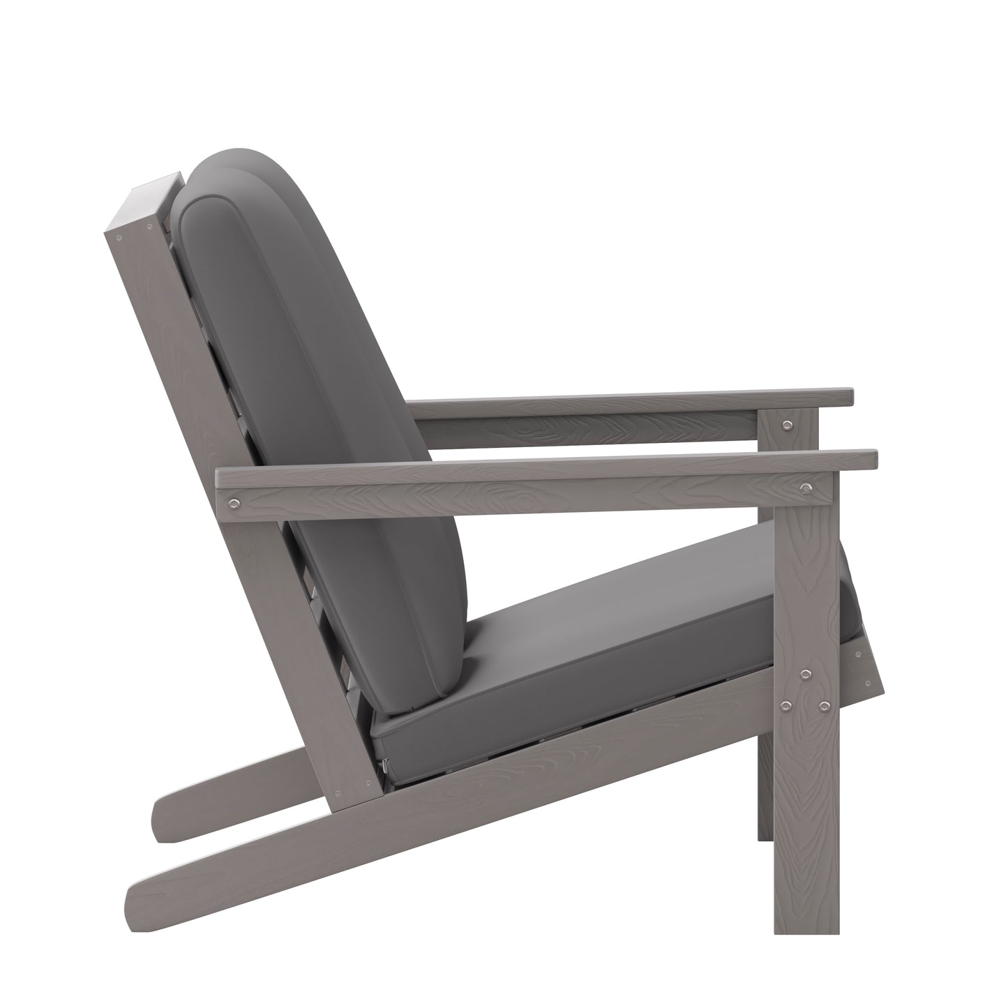 Charlestown All-Weather Poly Resin Wood Adirondack Style Deep Seat Patio Loveseat with Cushions, Gray/Gray Gray Cushions/Gray Frame