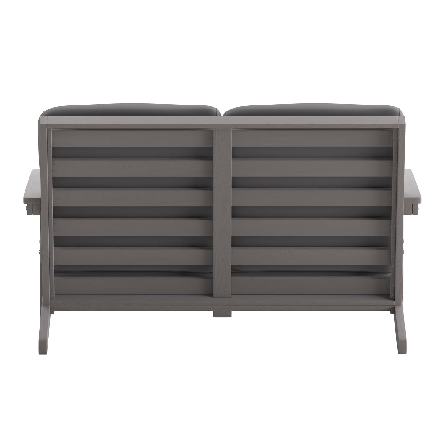 Charlestown All-Weather Poly Resin Wood Adirondack Style Deep Seat Patio Loveseat with Cushions, Gray/Gray Gray Cushions/Gray Frame