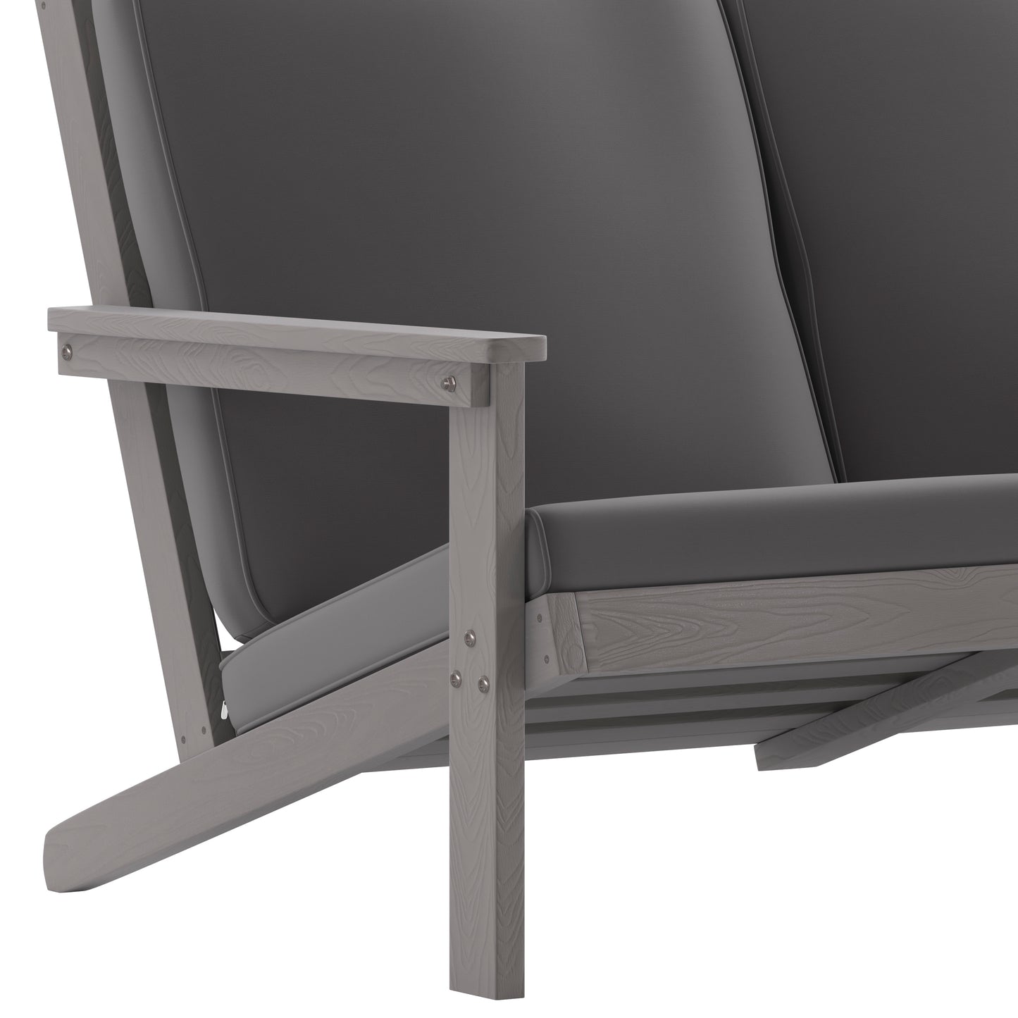 Charlestown All-Weather Poly Resin Wood Adirondack Style Deep Seat Patio Loveseat with Cushions, Gray/Gray Gray Cushions/Gray Frame