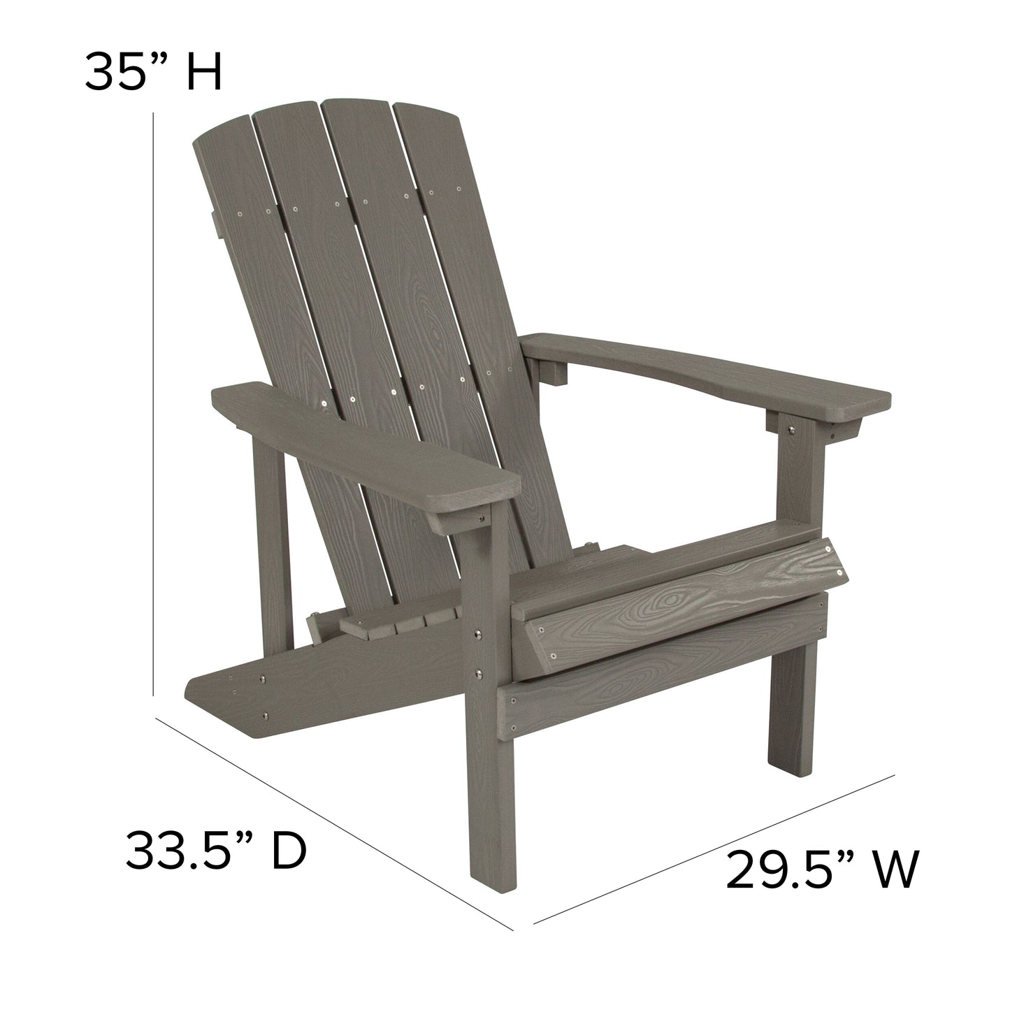 2 Pack Charlestown Commercial All-Weather Poly Resin Wood Adirondack Chairs with Side Table in Gray Gray JJ-C14501-2-T14001-GY-GG