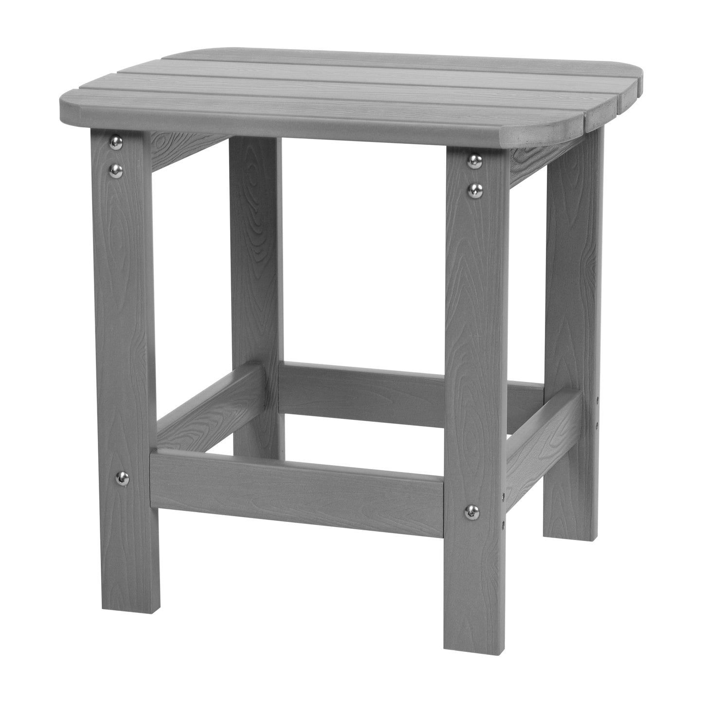2 Pack Charlestown Commercial All-Weather Poly Resin Wood Adirondack Chairs with Side Table in Gray Gray JJ-C14501-2-T14001-GY-GG