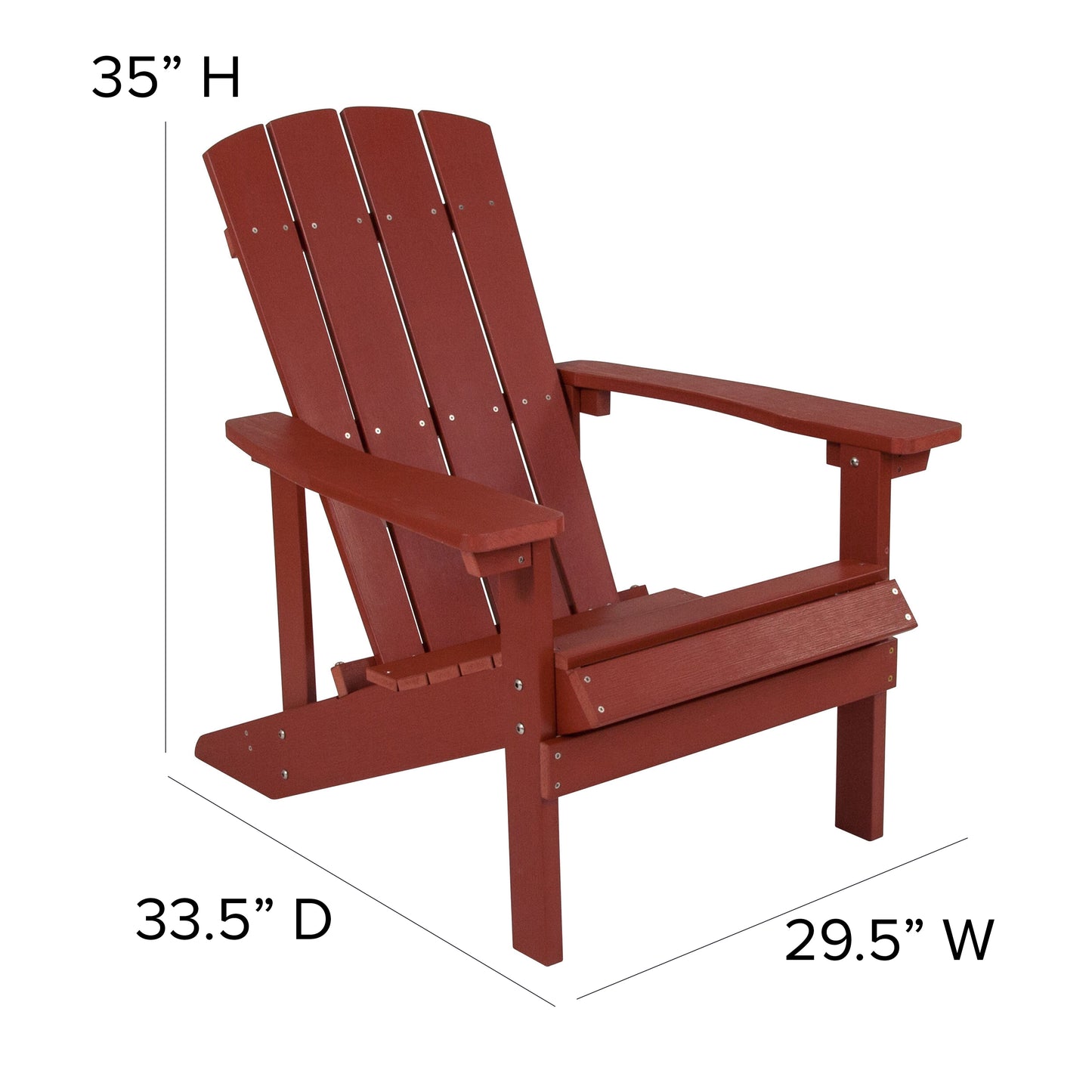 2 Pack Charlestown Commercial All-Weather Poly Resin Wood Adirondack Chairs with Side Table in Red Red JJ-C14501-2-T14001-RED-GG