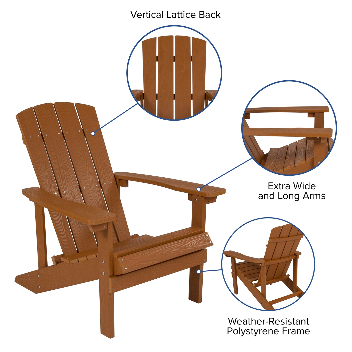 2 Pack Charlestown Commercial All-Weather Poly Resin Wood Adirondack Chairs with Side Table in Teak Teak JJ-C14501-2-T14001-TEAK-GG