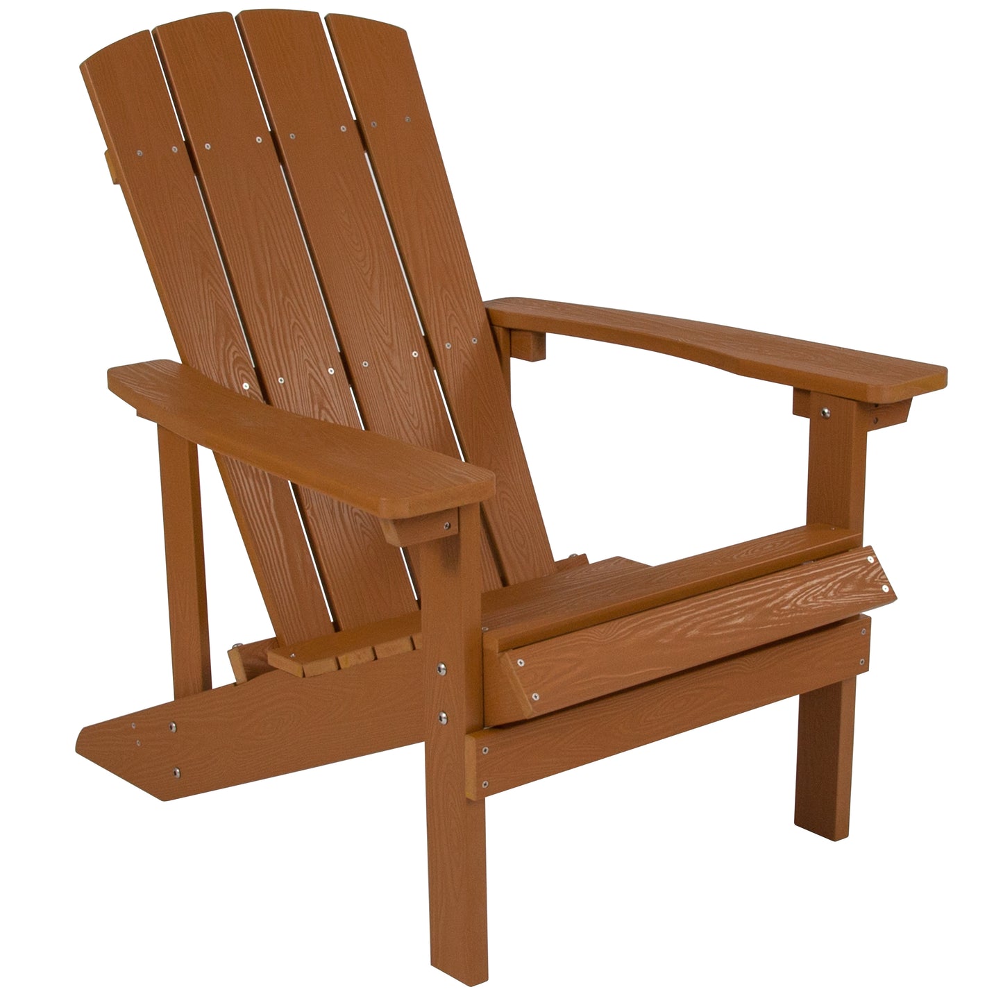 2 Pack Charlestown Commercial All-Weather Poly Resin Wood Adirondack Chairs with Side Table in Teak Teak JJ-C14501-2-T14001-TEAK-GG