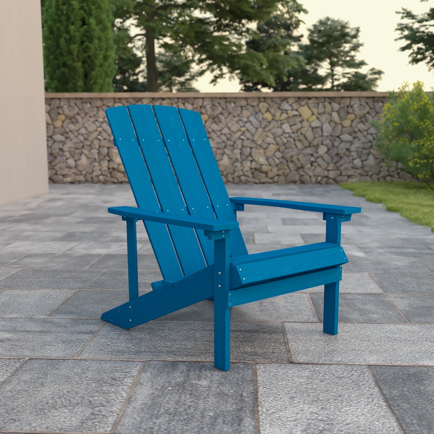 Charlestown Commercial All-Weather Poly Resin Wood Adirondack Chair in Blue Blue