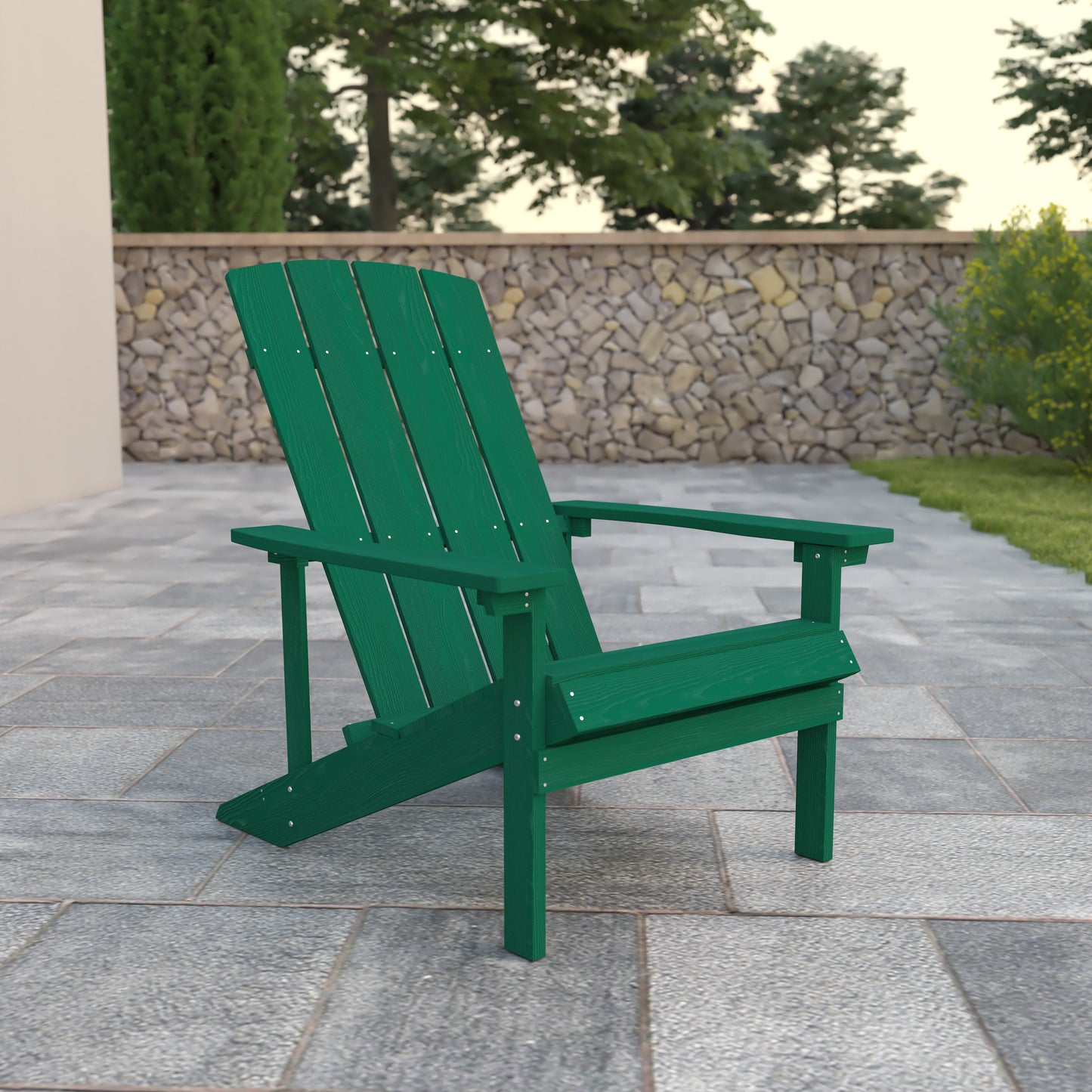 Charlestown Commercial All-Weather Poly Resin Wood Adirondack Chair in Green Green