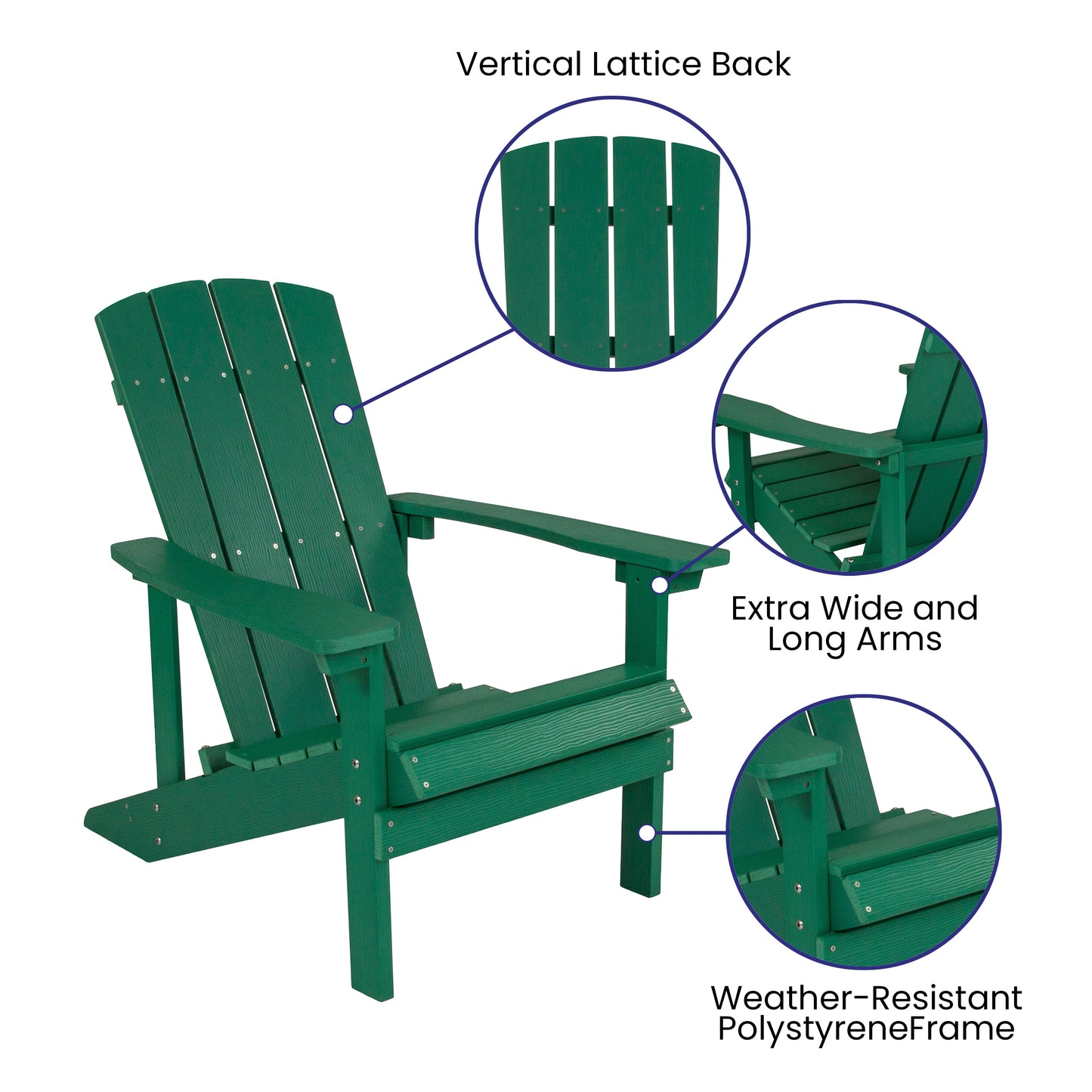 Charlestown Commercial All-Weather Poly Resin Wood Adirondack Chair in Green Green