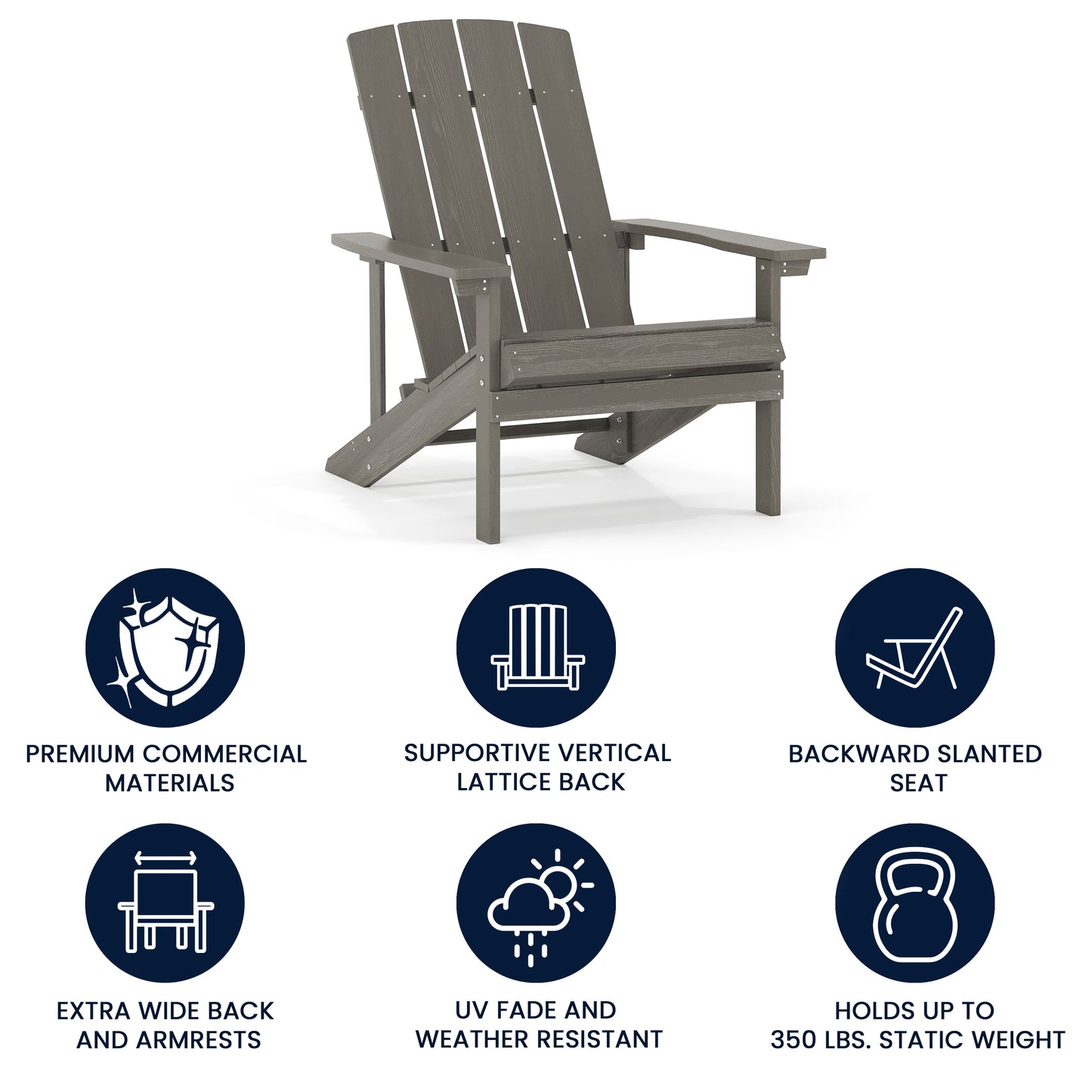 Charlestown Commercial All-Weather Poly Resin Wood Adirondack Chair in Gray Gray