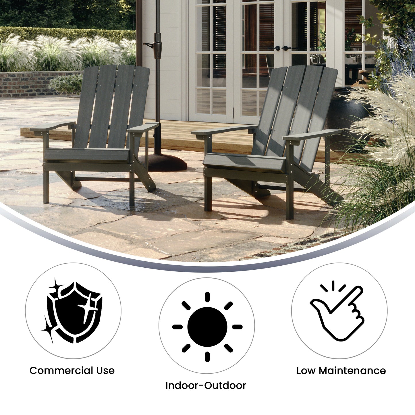 Charlestown Commercial All-Weather Poly Resin Wood Adirondack Chair in Gray Gray