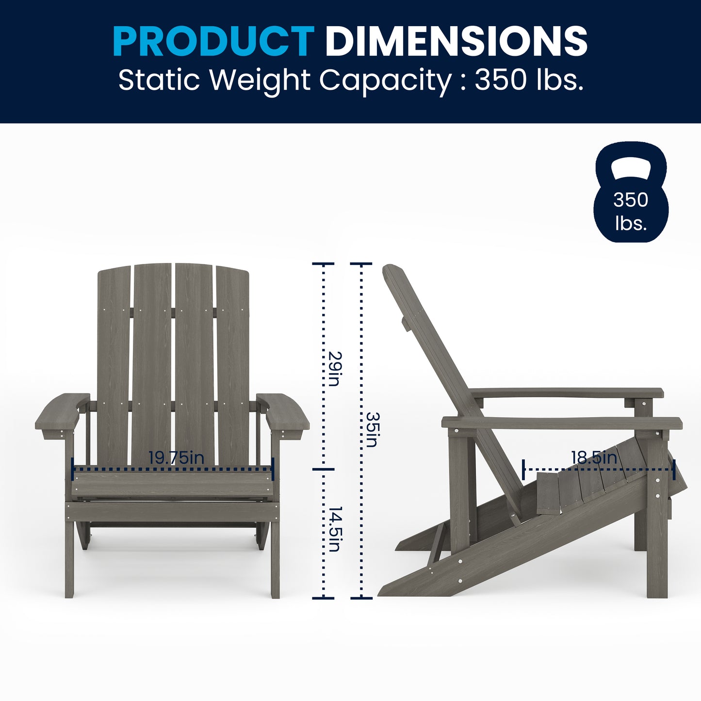 Charlestown Commercial All-Weather Poly Resin Wood Adirondack Chair in Gray Gray