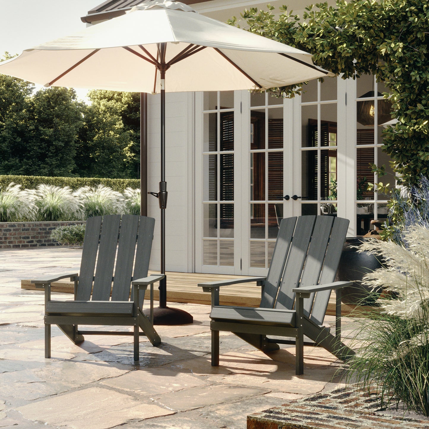 Charlestown Commercial All-Weather Poly Resin Wood Adirondack Chair in Gray Gray