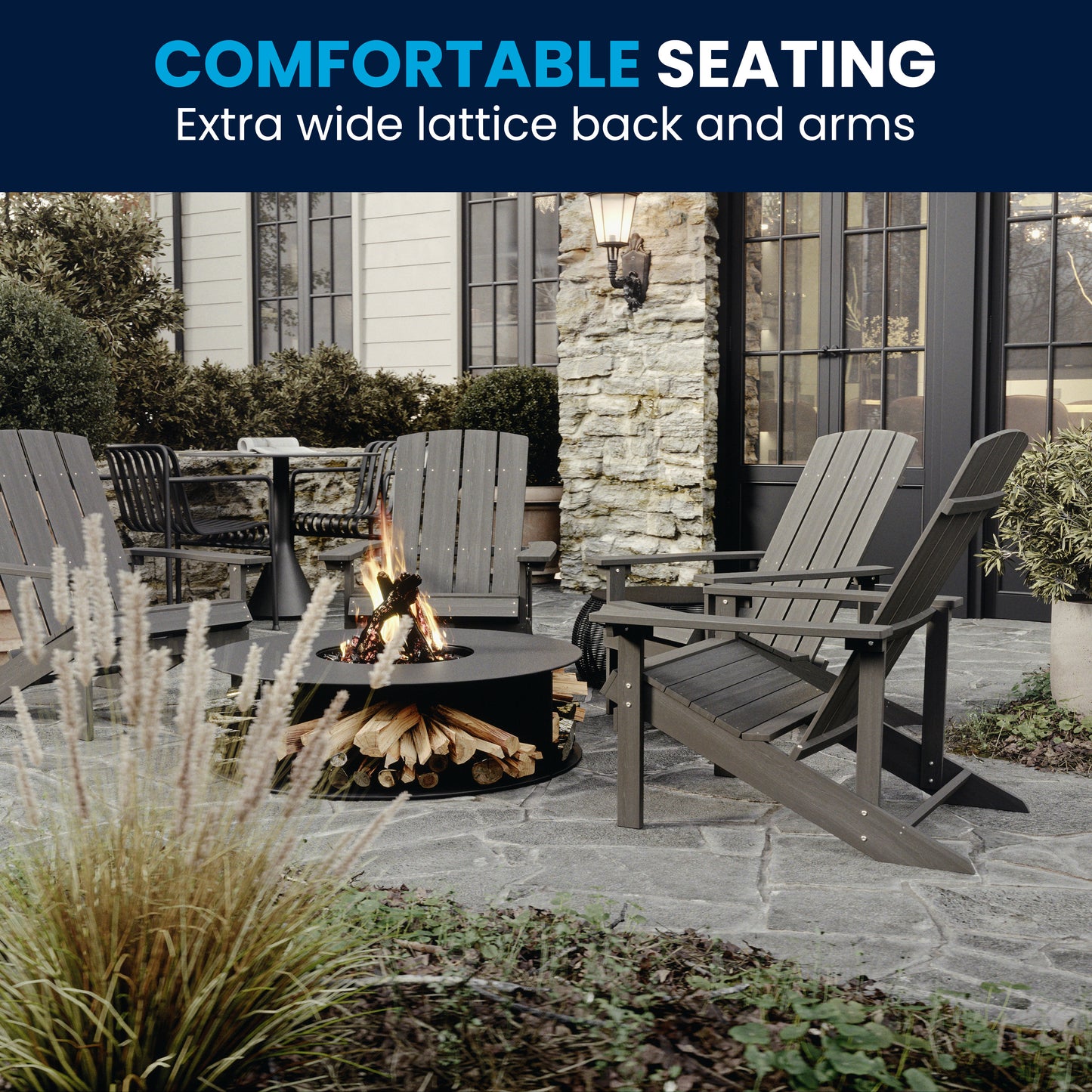 Charlestown Commercial All-Weather Poly Resin Wood Adirondack Chair in Gray Gray