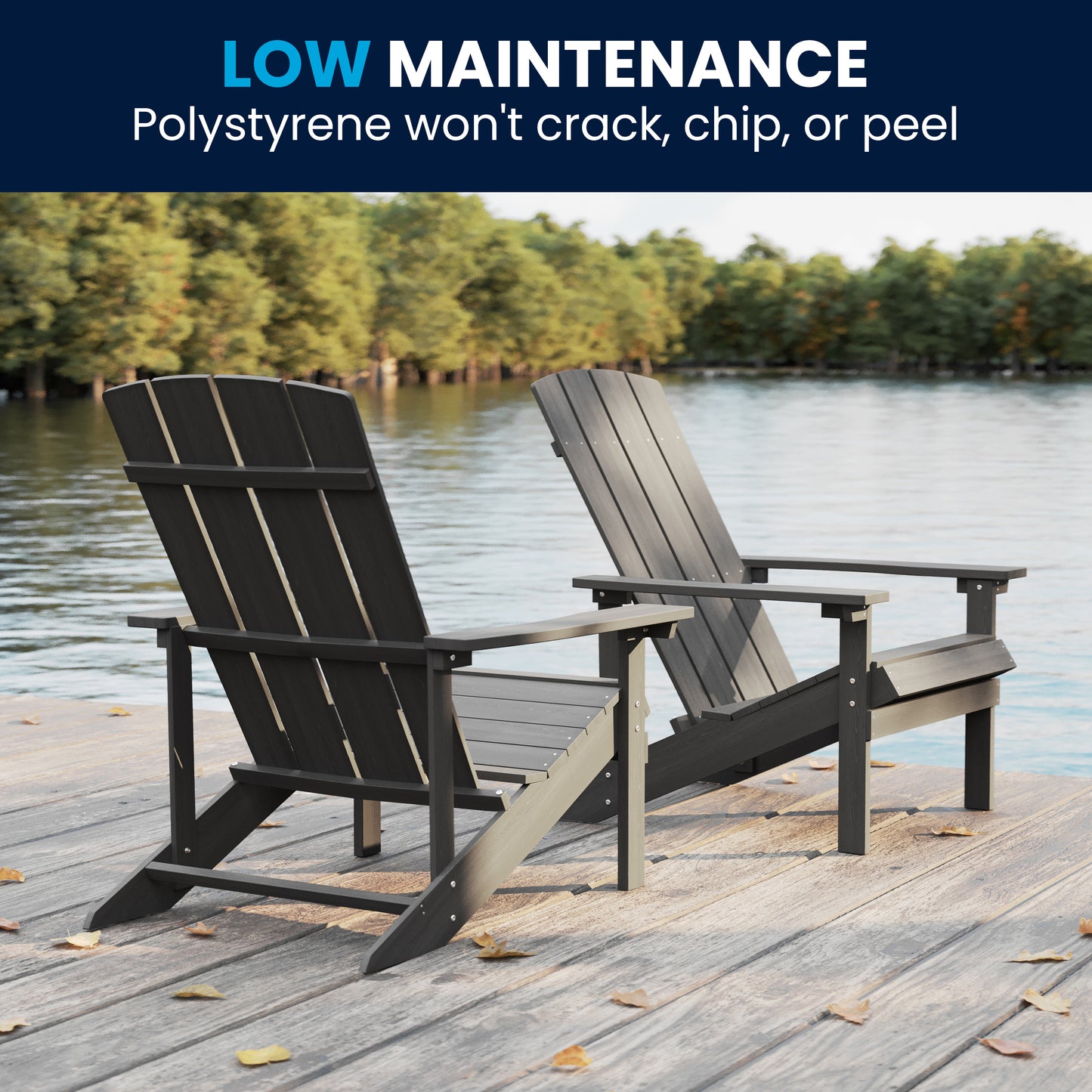 Charlestown Commercial All-Weather Poly Resin Wood Adirondack Chair in Gray Gray