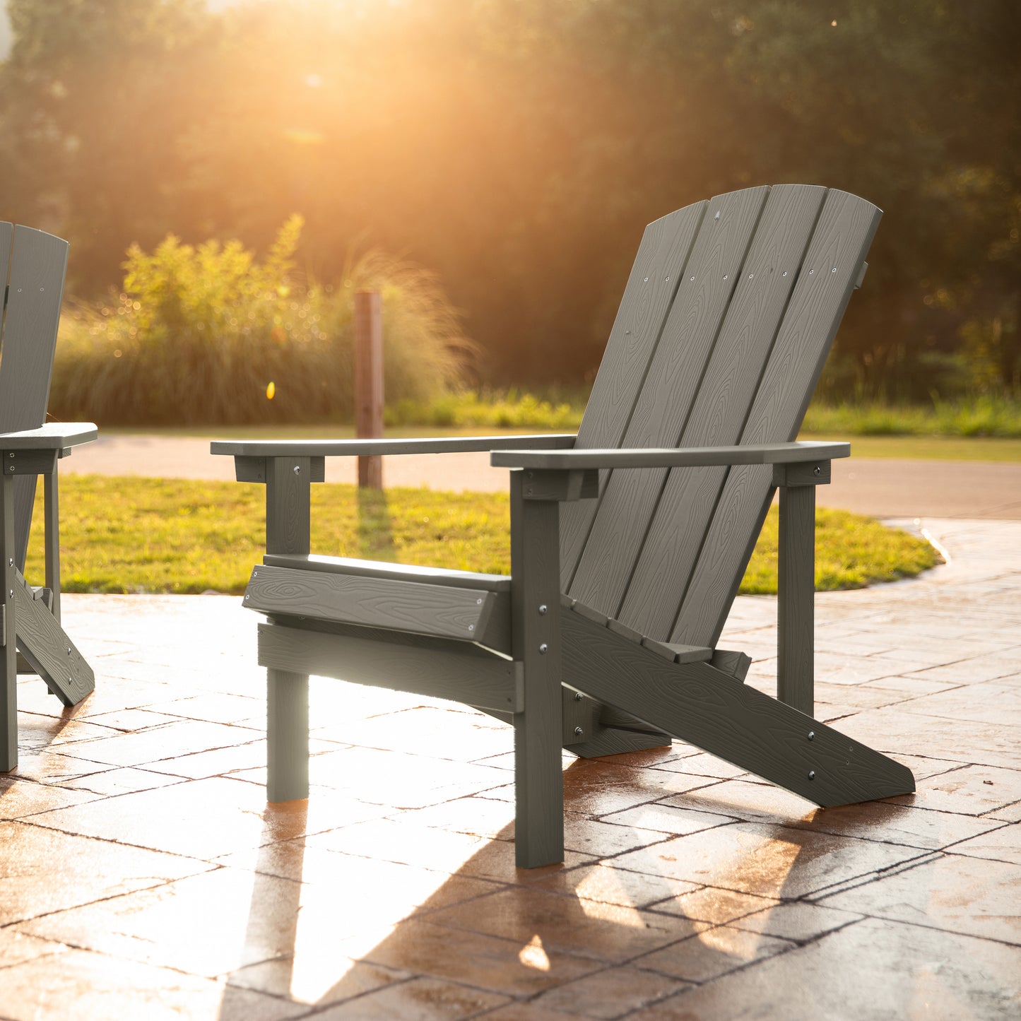 Charlestown Commercial All-Weather Poly Resin Wood Adirondack Chair in Gray Gray
