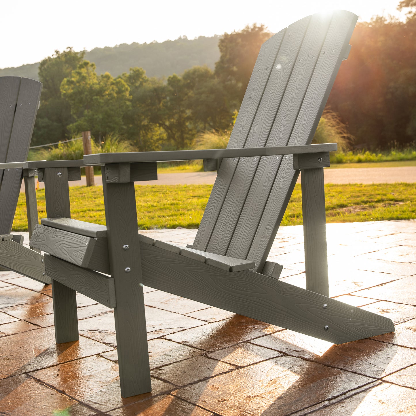 Charlestown Commercial All-Weather Poly Resin Wood Adirondack Chair in Gray Gray