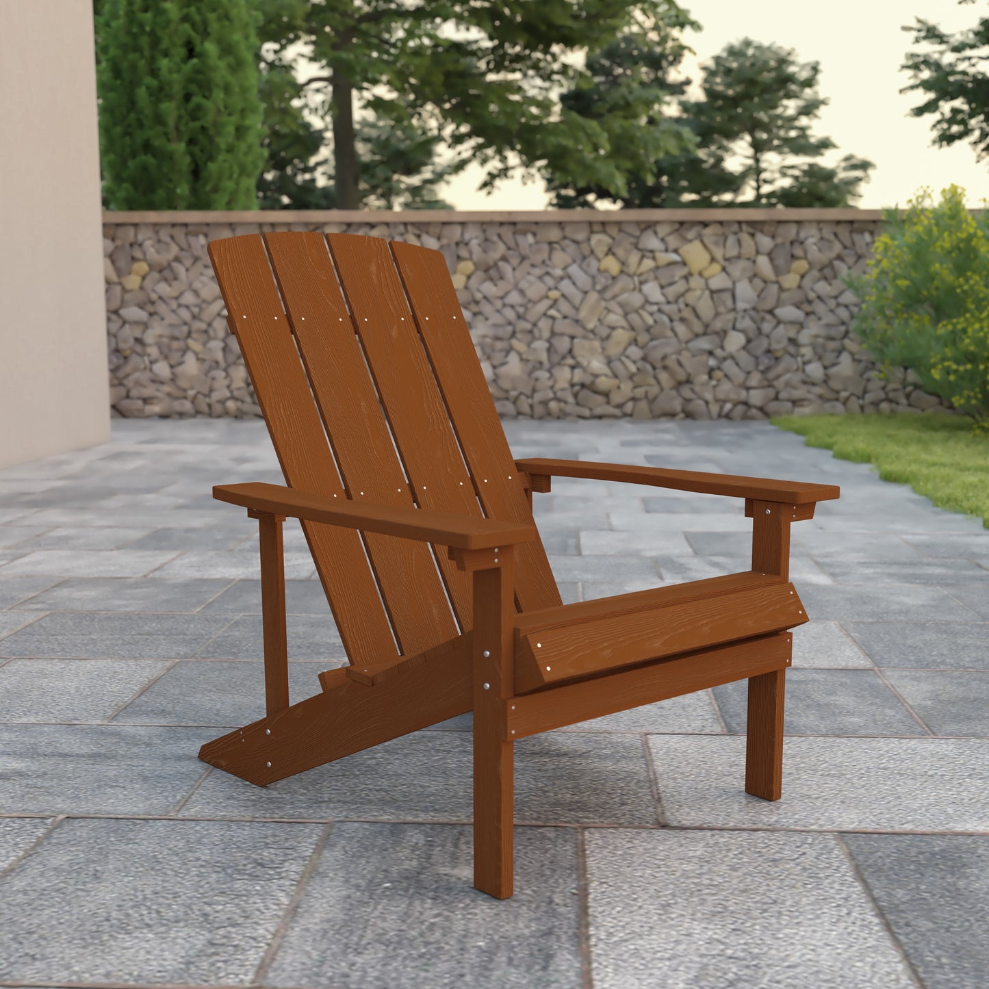 Charlestown Commercial All-Weather Poly Resin Wood Adirondack Chair in Teak Teak JJ-C14501-TEAK-GG