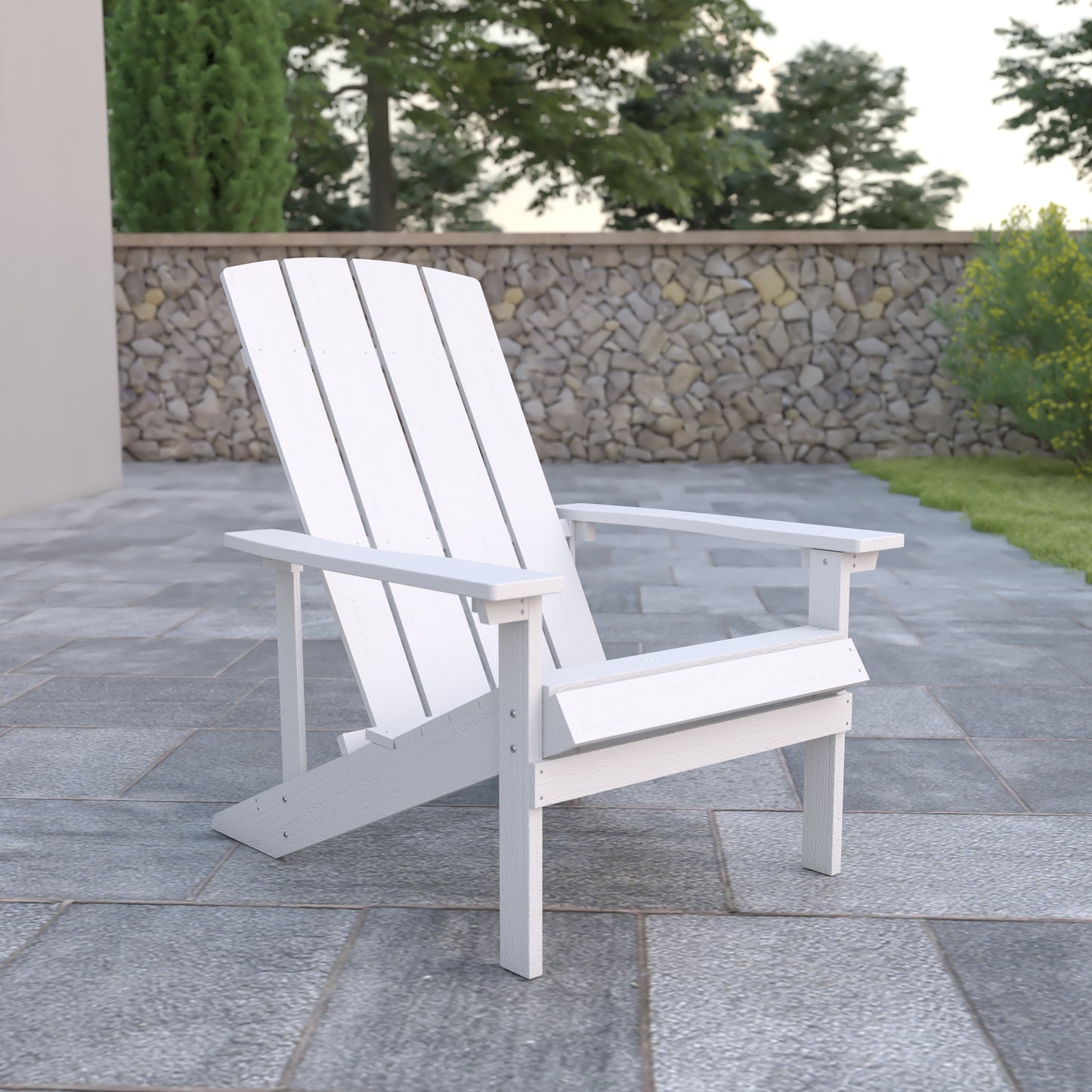 Charlestown Commercial All-Weather Poly Resin Wood Adirondack Chair in White White