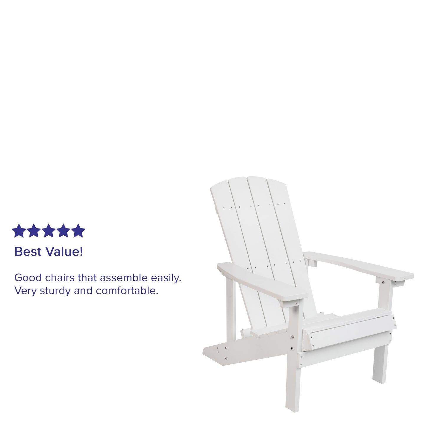 Charlestown Commercial All-Weather Poly Resin Wood Adirondack Chair in White White