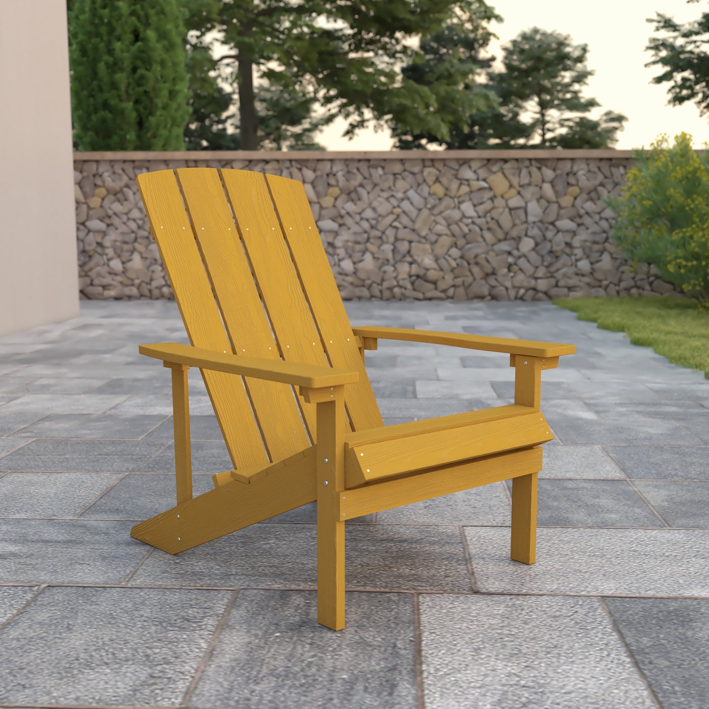 Charlestown Commercial All-Weather Poly Resin Wood Adirondack Chair in Yellow Yellow