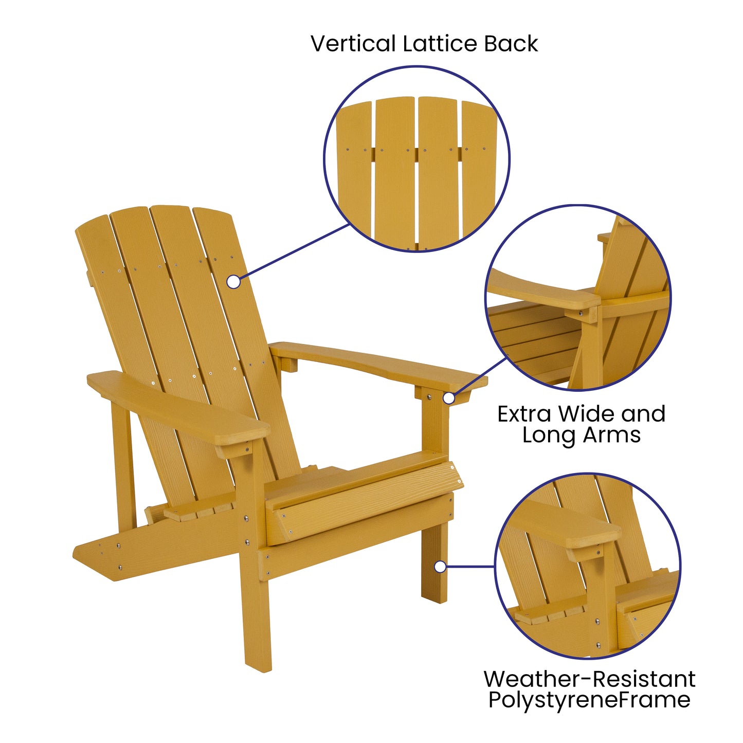 Charlestown Commercial All-Weather Poly Resin Wood Adirondack Chair in Yellow Yellow
