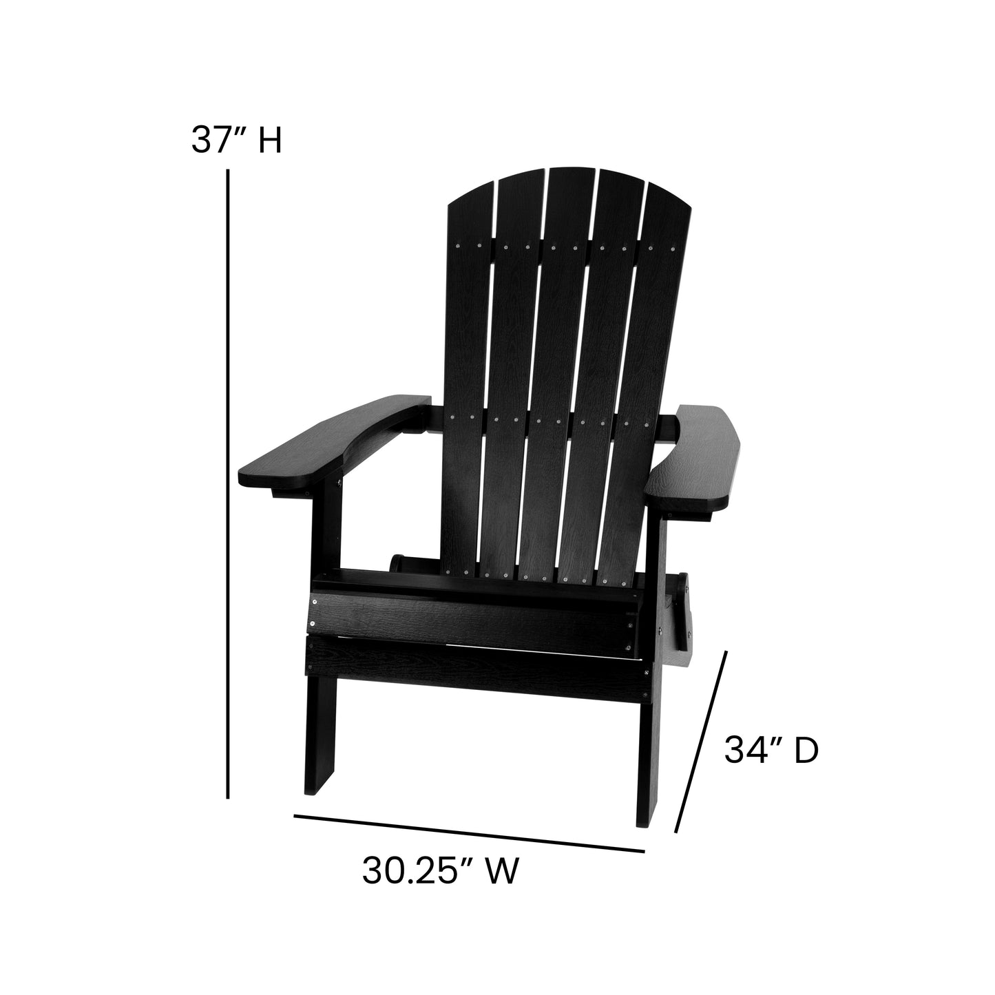2 Pack Charlestown Commercial All-Weather Poly Resin Folding Adirondack Chairs with Side Table in Black Black JJ-C14505-2-T14001-BLK-GG