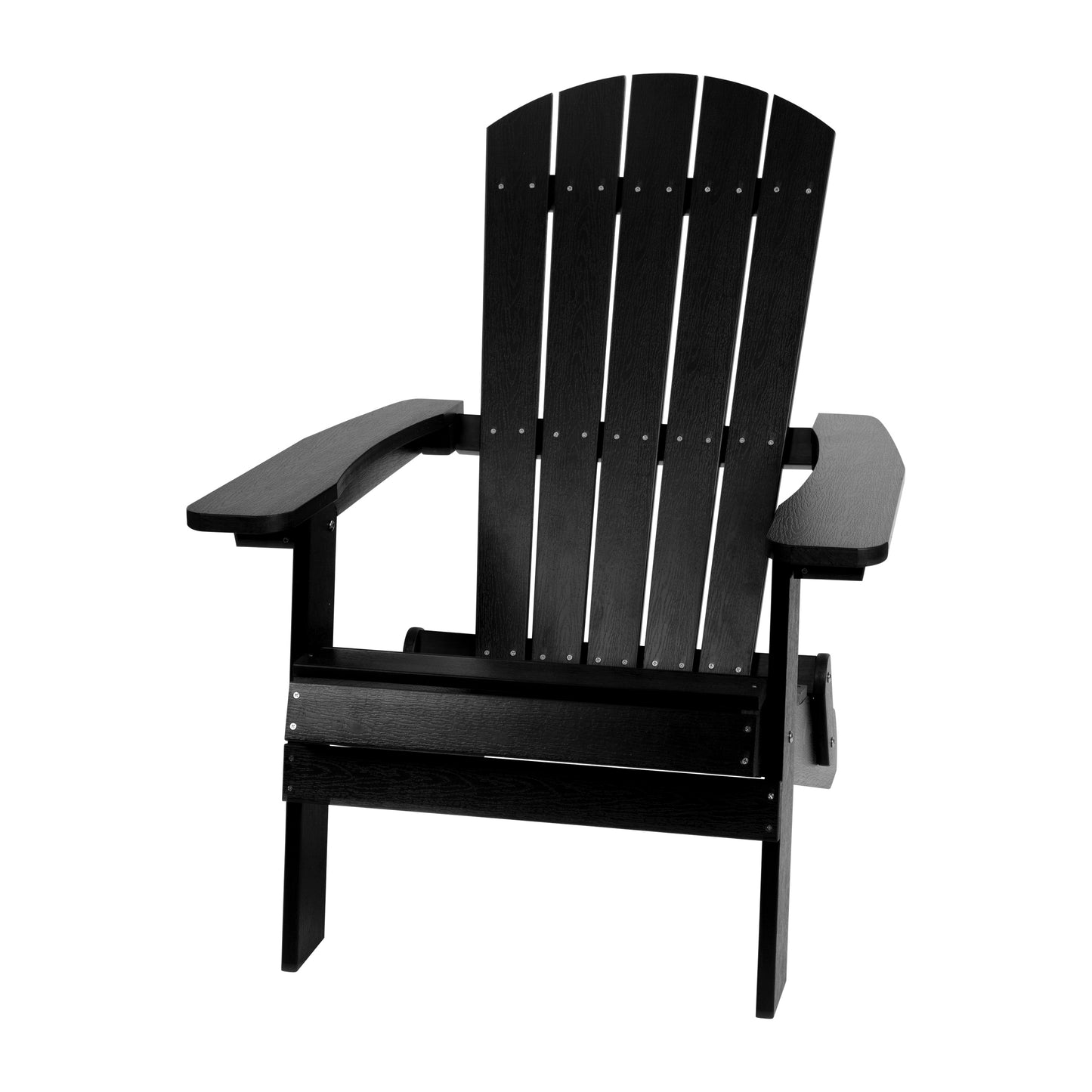 2 Pack Charlestown Commercial All-Weather Poly Resin Folding Adirondack Chairs with Side Table in Black Black JJ-C14505-2-T14001-BLK-GG