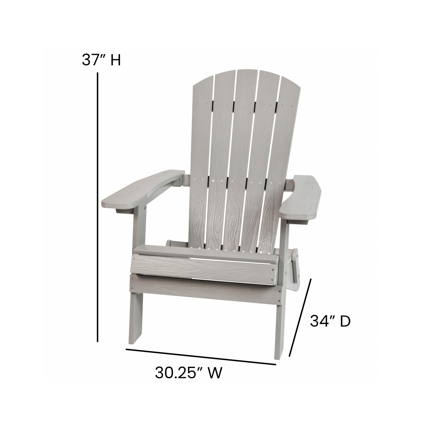 2 Pack Charlestown Commercial All-Weather Poly Resin Folding Adirondack Chairs with Side Table in Gray Gray JJ-C14505-2-T14001-GY-GG