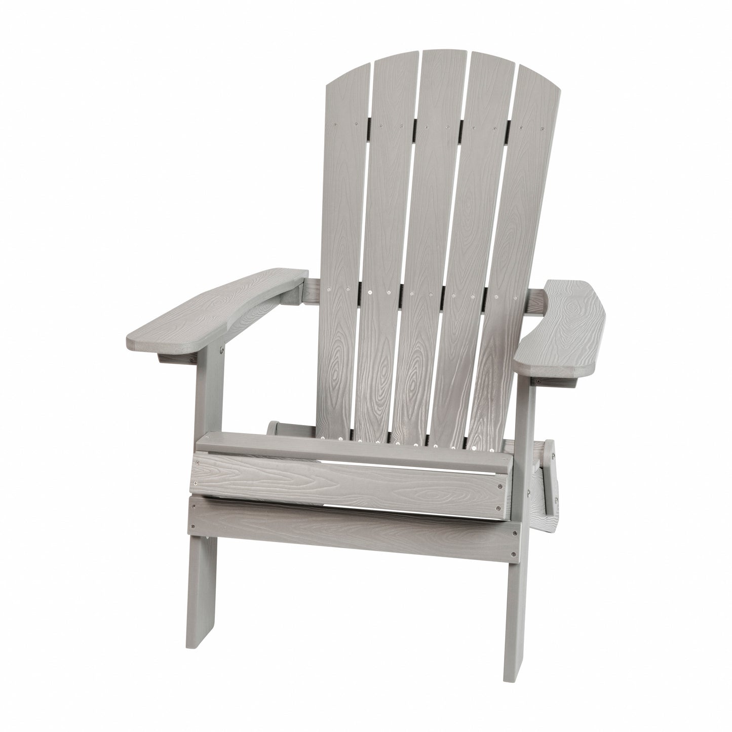 2 Pack Charlestown Commercial All-Weather Poly Resin Folding Adirondack Chairs with Side Table in Gray Gray JJ-C14505-2-T14001-GY-GG