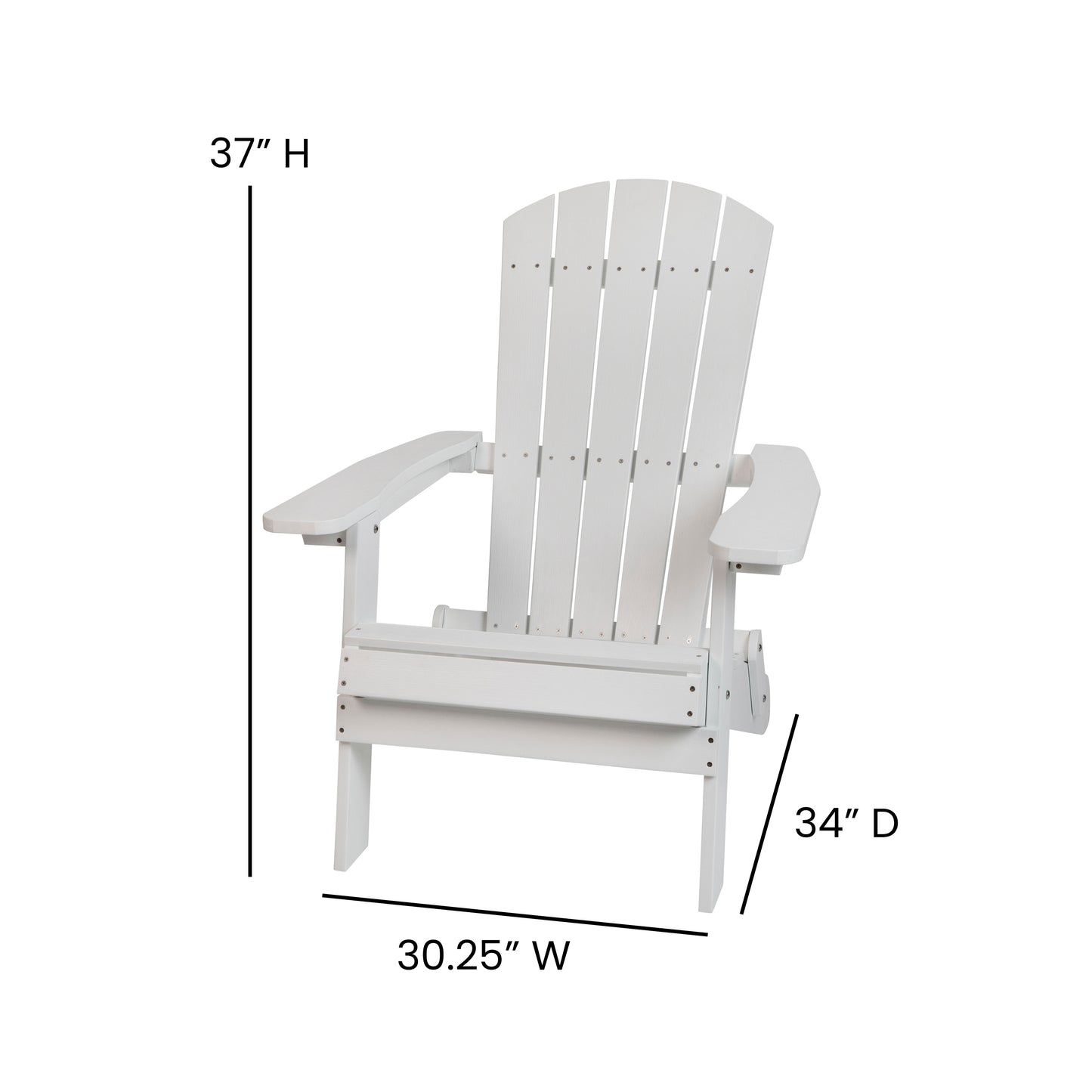 2 Pack Charlestown Commercial All-Weather Poly Resin Folding Adirondack Chair with Side Table White JJ-C14505-2-T14001-WH-GG