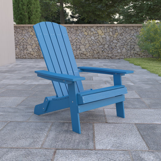 Charlestown Commercial All-Weather Poly Resin Indoor/Outdoor Folding Adirondack Chair in Blue Blue