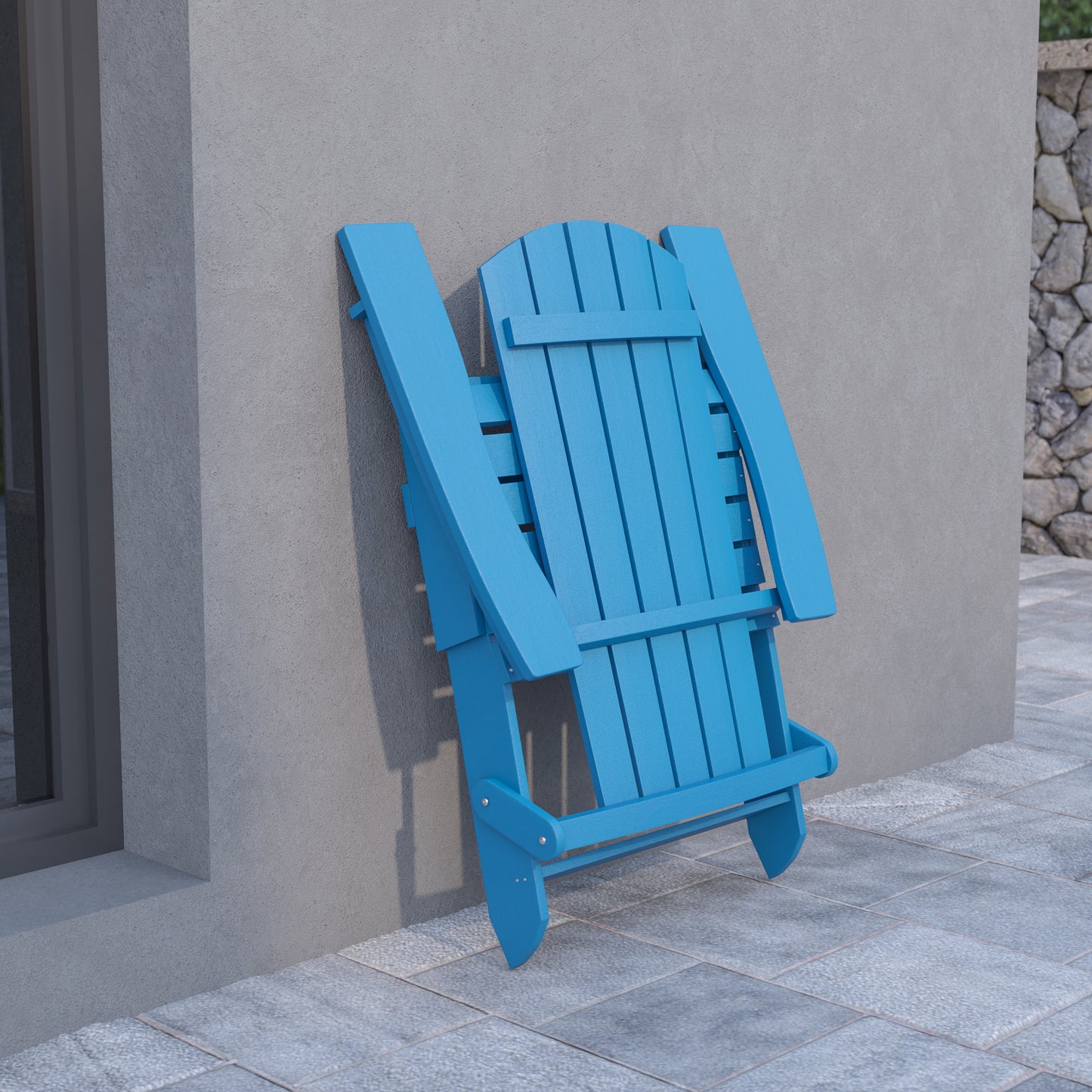 Charlestown Commercial All-Weather Poly Resin Indoor/Outdoor Folding Adirondack Chair in Blue Blue