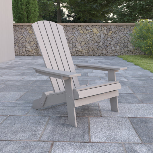 Charlestown Commercial All-Weather Poly Resin Indoor/Outdoor Folding Adirondack Chair in Gray Gray