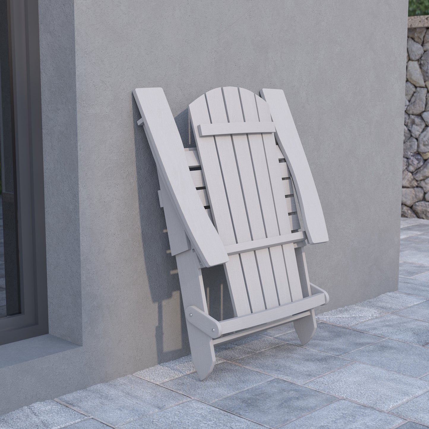 Charlestown Commercial All-Weather Poly Resin Indoor/Outdoor Folding Adirondack Chair in Gray Gray