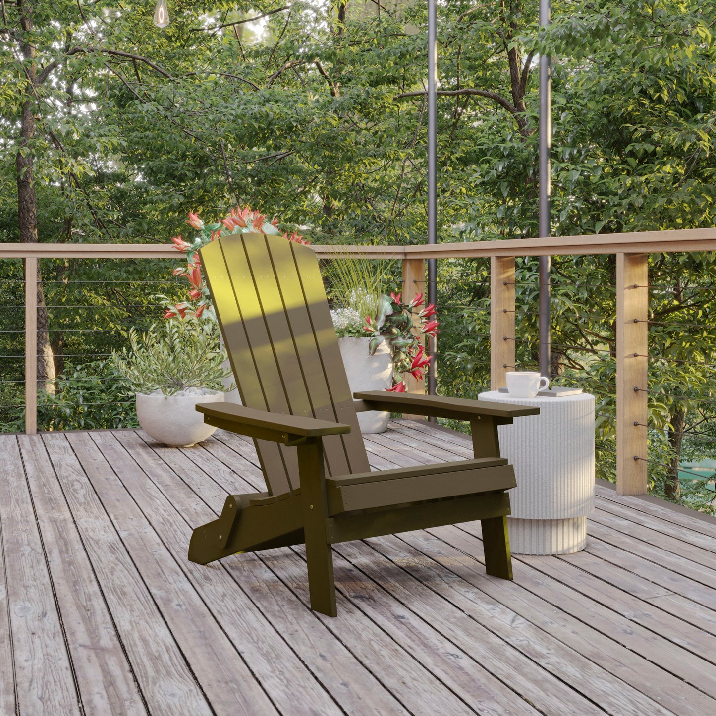 Charlestown Commercial Folding Adirondack Chair - Mahogany - Poly Resin - Indoor/Outdoor - Weather Resistant Mahogany