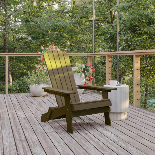 Charlestown Commercial Folding Adirondack Chair - Mahogany - Poly Resin - Indoor/Outdoor - Weather Resistant Mahogany