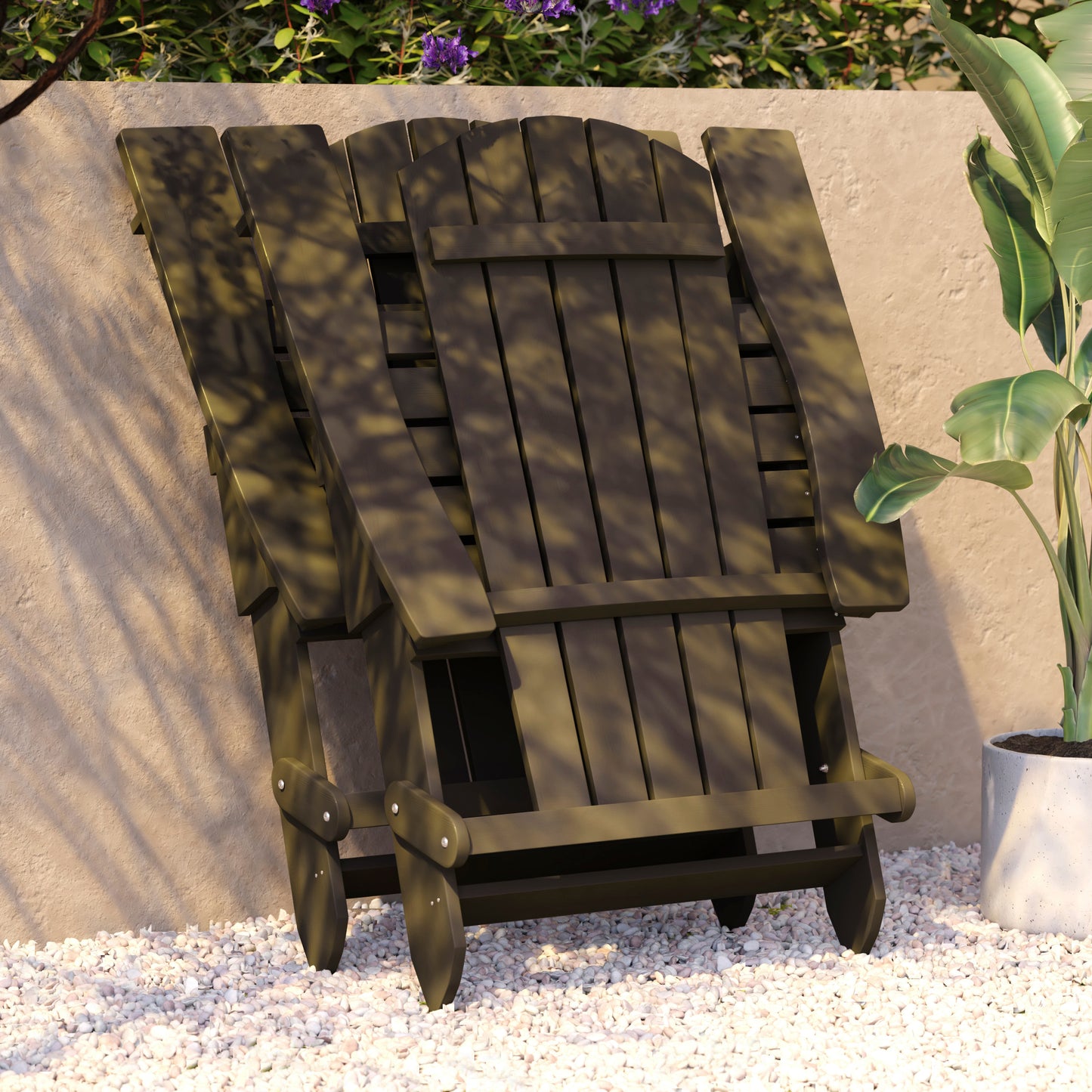 Charlestown Commercial Folding Adirondack Chair - Mahogany - Poly Resin - Indoor/Outdoor - Weather Resistant Mahogany