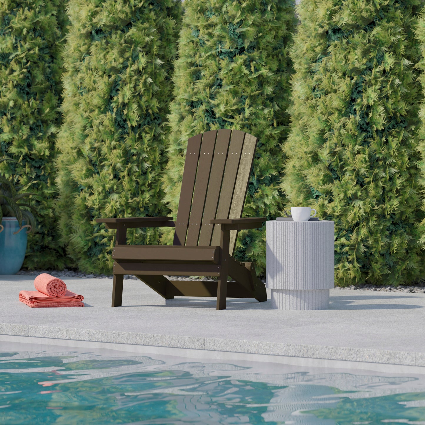 Charlestown Commercial Folding Adirondack Chair - Mahogany - Poly Resin - Indoor/Outdoor - Weather Resistant Mahogany