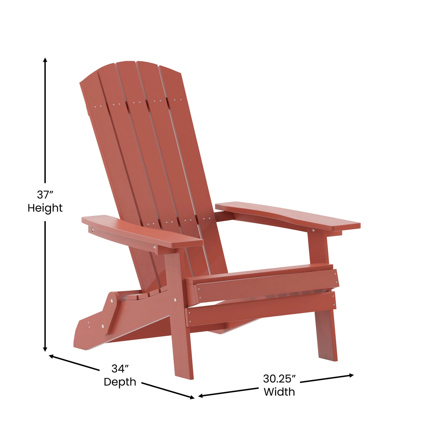 Charlestown Commercial Folding Adirondack Chair - Red - Poly Resin - Indoor/Outdoor - Weather Resistant Red JJ-C14505-RED-GG
