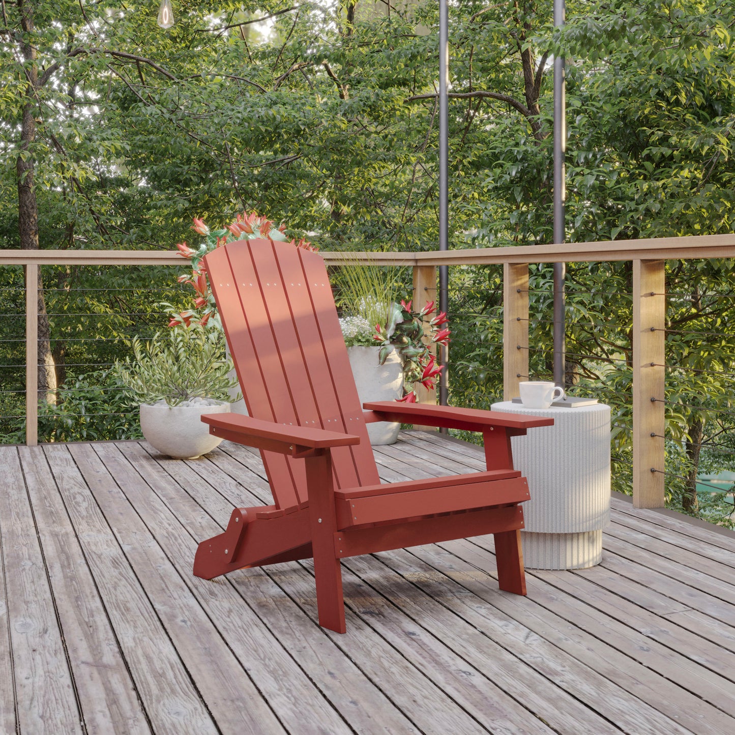 Charlestown Commercial Folding Adirondack Chair - Red - Poly Resin - Indoor/Outdoor - Weather Resistant Red JJ-C14505-RED-GG