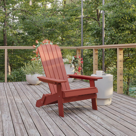 Charlestown Commercial Folding Adirondack Chair - Red - Poly Resin - Indoor/Outdoor - Weather Resistant Red