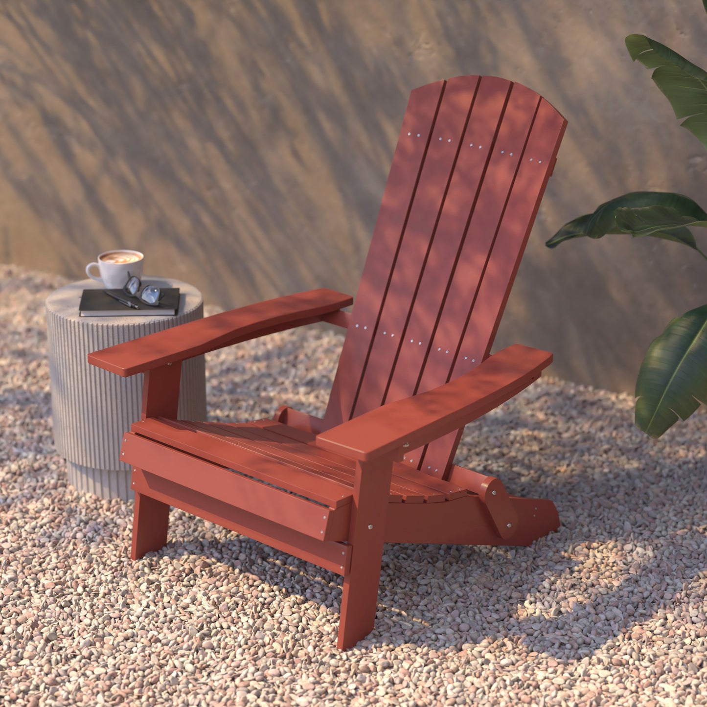 Charlestown Commercial Folding Adirondack Chair - Red - Poly Resin - Indoor/Outdoor - Weather Resistant Red JJ-C14505-RED-GG