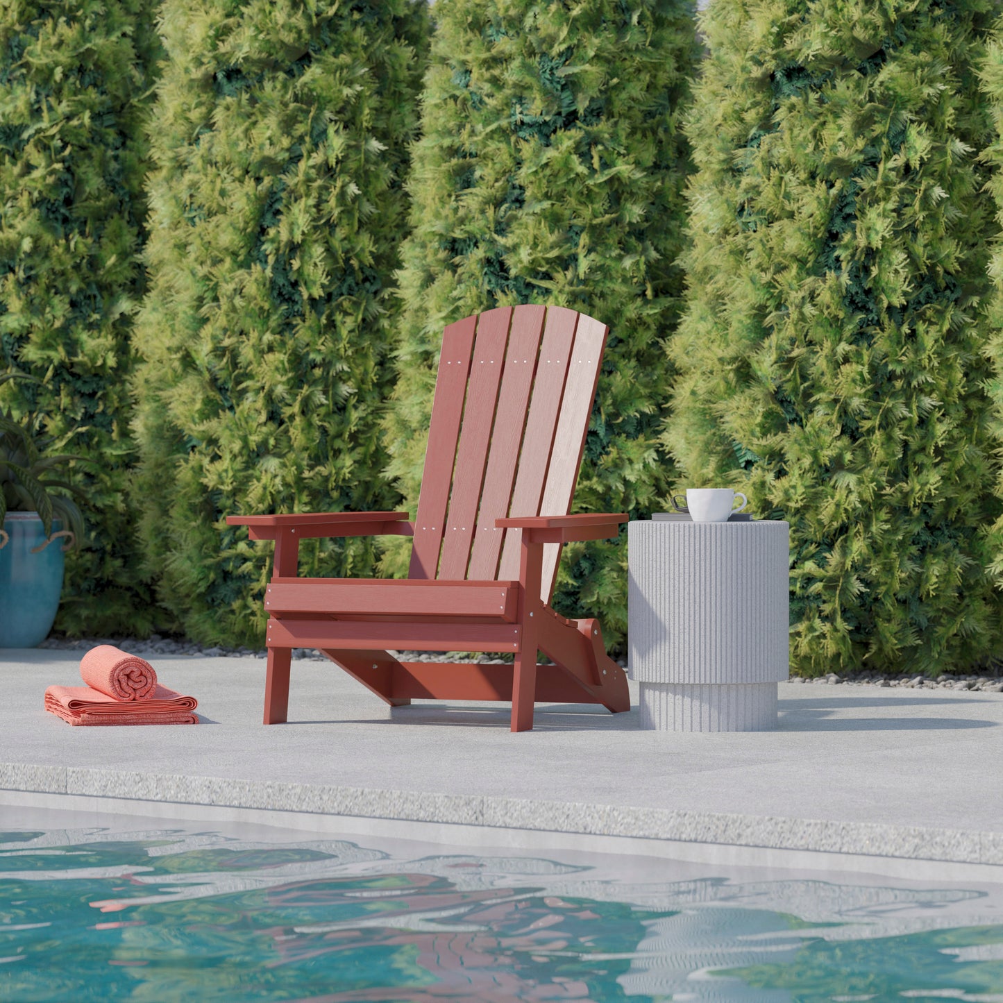 Charlestown Commercial Folding Adirondack Chair - Red - Poly Resin - Indoor/Outdoor - Weather Resistant Red JJ-C14505-RED-GG
