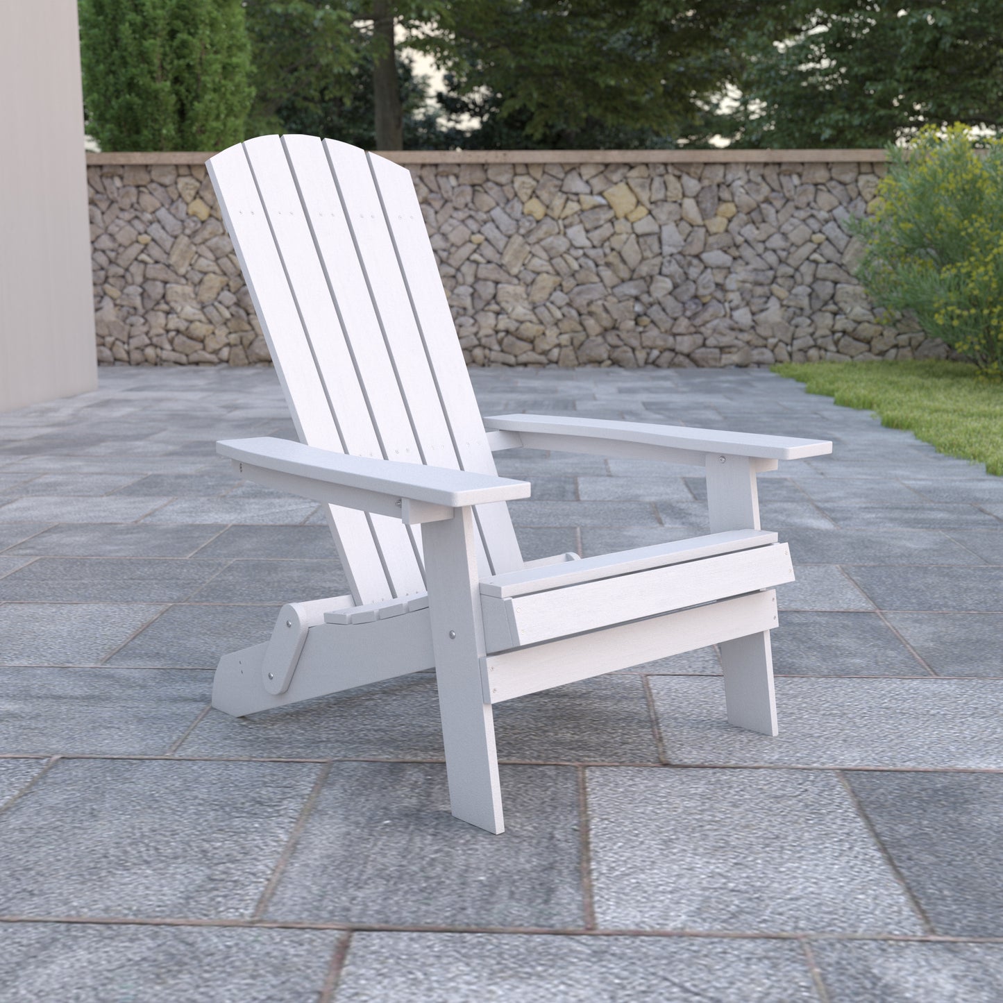 Charlestown Commercial All-Weather Poly Resin Indoor/Outdoor Folding Adirondack Chair in White White