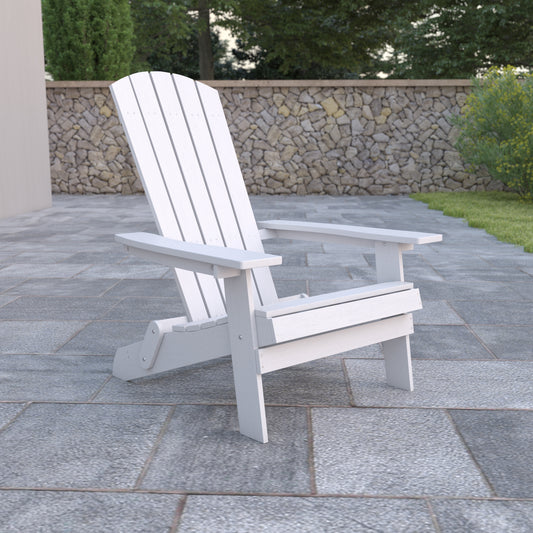 Charlestown Commercial All-Weather Poly Resin Indoor/Outdoor Folding Adirondack Chair in White White