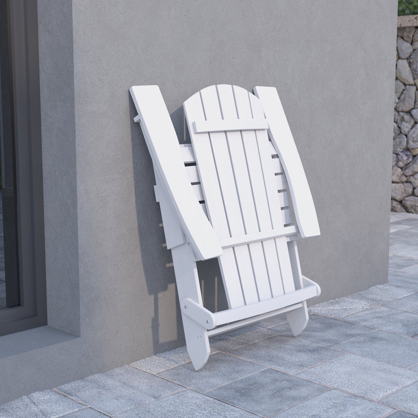 Charlestown Commercial All-Weather Poly Resin Indoor/Outdoor Folding Adirondack Chair in White White