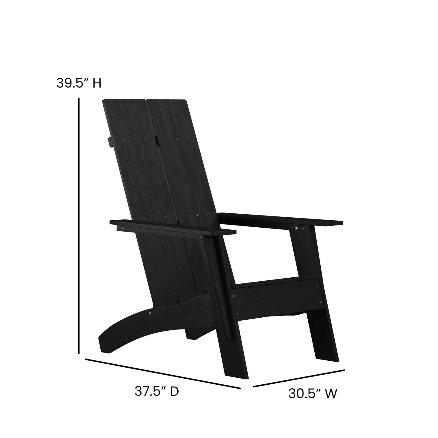 Sawyer Modern Commercial All-Weather Poly Resin Wood Adirondack Chair in Black Black