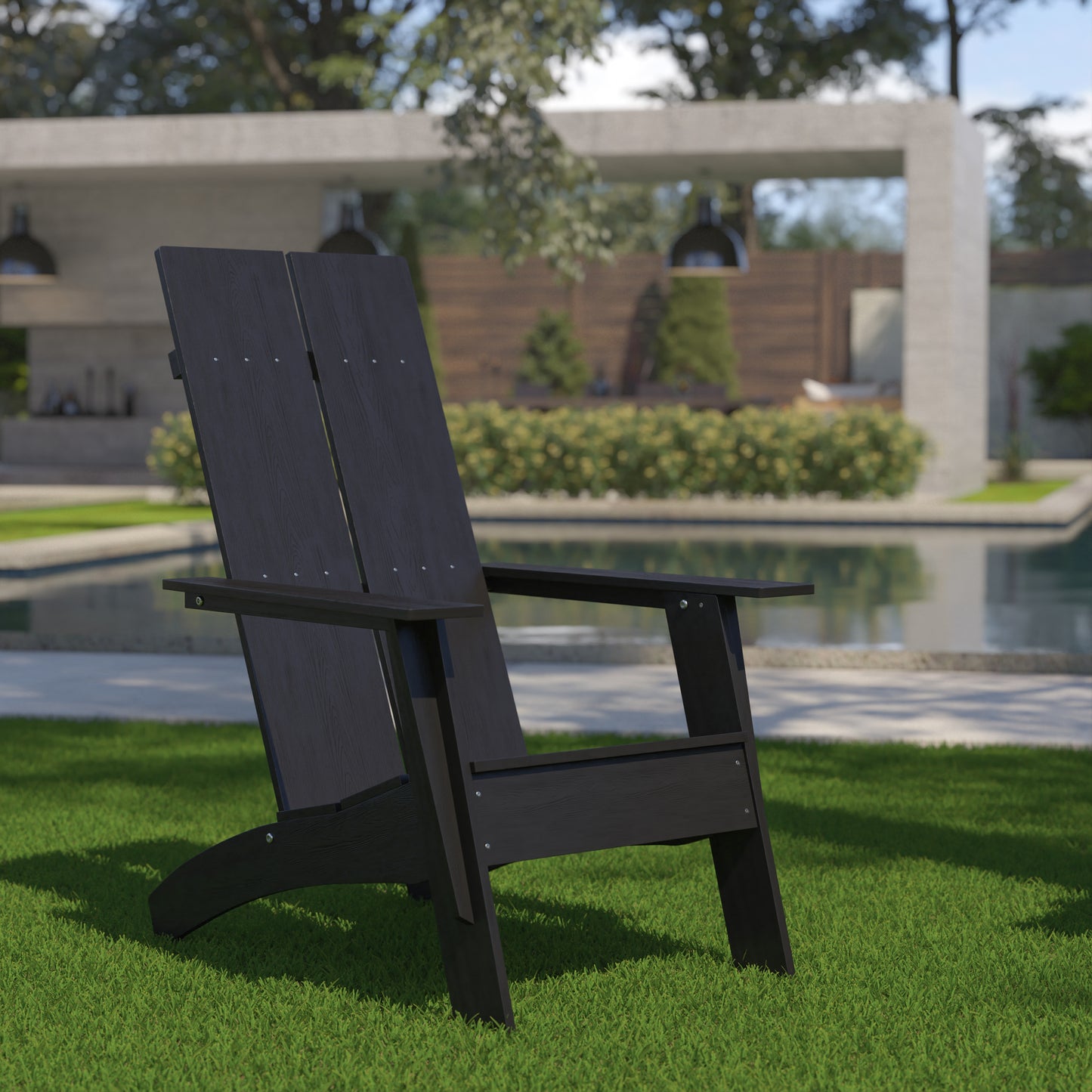 Sawyer Modern Commercial All-Weather Poly Resin Wood Adirondack Chair in Black Black