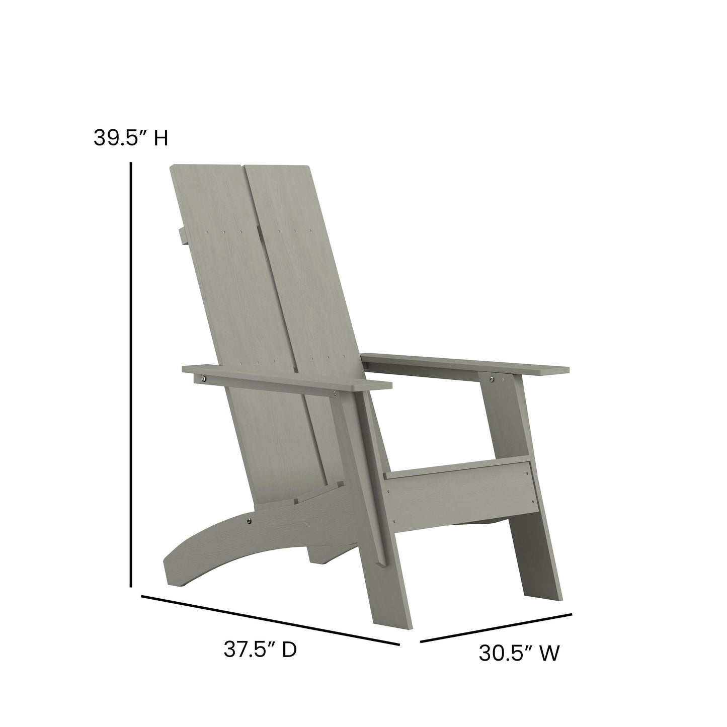 Sawyer Modern Commercial All-Weather Poly Resin Wood Adirondack Chair in Gray Gray